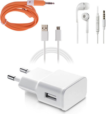DAKRON Wall Charger Accessory Combo for Lava Iris Atom 3(White)