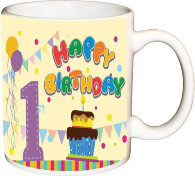 

ShopBuzz First happy bday printed coffee mug Ceramic Mug(350 ml), Multicolor