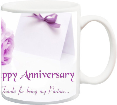 

Stylotrendz Happy Anniversary Thanks for Being my Partner Purple Print Ceramic Mug(325 ml), White