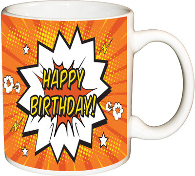 

ShopBuzz happy bday colour printed coffee mug Ceramic Mug(350 ml), Multicolor