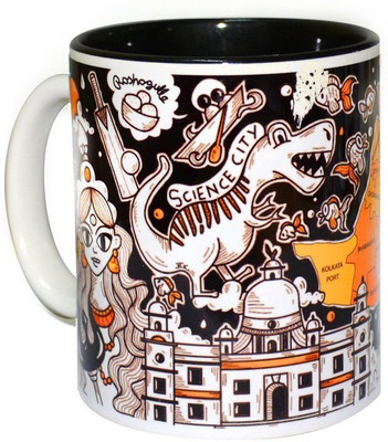 

Mapsofindia Kolkata Premium Coffee Ceramic-9.5cm*8.2cm Ceramic Mug(350 ml), Black
