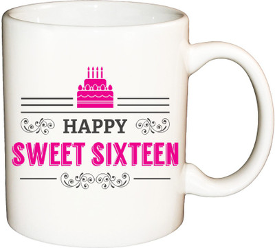 

ShopBuzz happy sweet sixteen printed coffee mug Ceramic Mug(350 ml), Multicolor