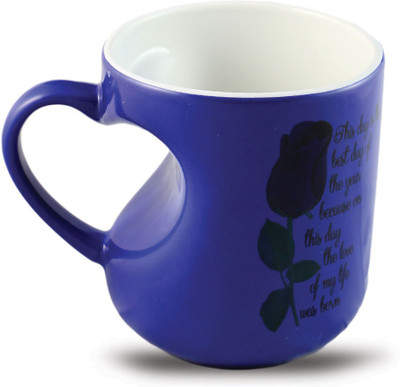 juvixbuy HAPPY BIRTHDAY & QUOTES PRINTED BLUE HEART HANDLE MAGIC MUG Ceramic Mug(325 ml), Multicolor