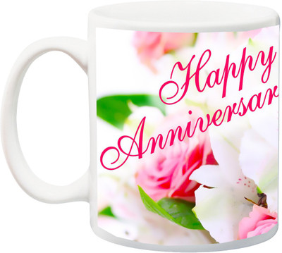 

Stylotrendz Happy Anniversary White Flowers Print Ceramic Mug(325 ml)