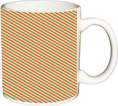 

ShopBuzz Green red line pattrn printed coffee mug Ceramic Mug(350 ml), Multicolor