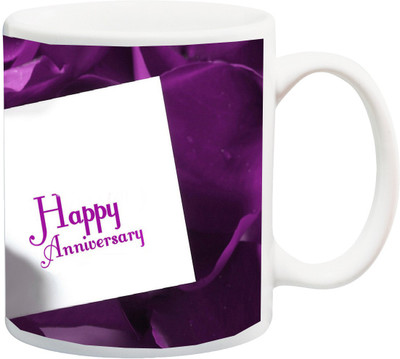 

Stylotrendz Happy Anniversary Purple Theme Print Ceramic Mug(325 ml), White