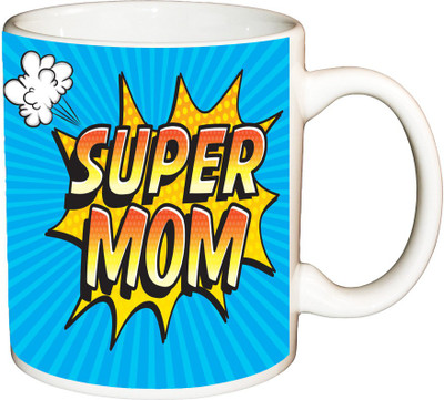 

ShopBuzz Super mom printed coffee mug Ceramic Mug(350 ml), Multicolor