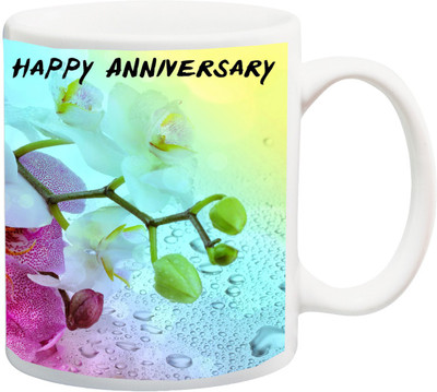 

Stylotrendz Happy Anniversary Floral Print Ceramic Mug(325 ml), White