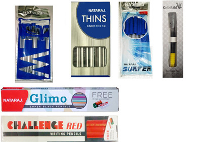 

NATARAJ DEW BALL PEN + SURFER PEN + THINS PEN + GLIMO PENCIL + CHALLENGE RED PENCIL + KOLOSTAHL Ball Pen(Pack of 6)