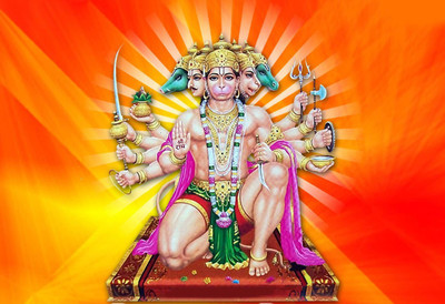 

Panchmukhi Hanuman Ji Wall Print 4 on LARGE PRINT 36X24 INCHES Photographic Paper(36 inch X 24 inch, Rolled)