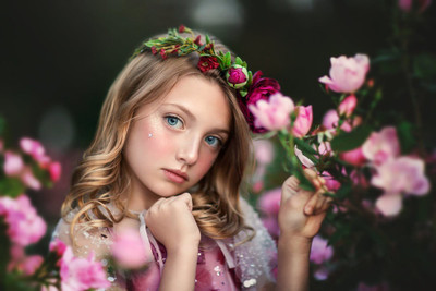 

People Children Little blue eyed girl with flowers on LARGE PRINT 36X24 INCHES Photographic Paper(36 inch X 24 inch, Rolled)