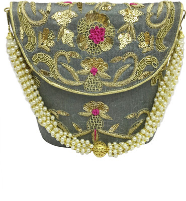 

CLUTCHKARTBAGS Causal Embroidery Potli Potli(Red, Pink, Black, Blue, Grey), Black;blue;grey;pink;red