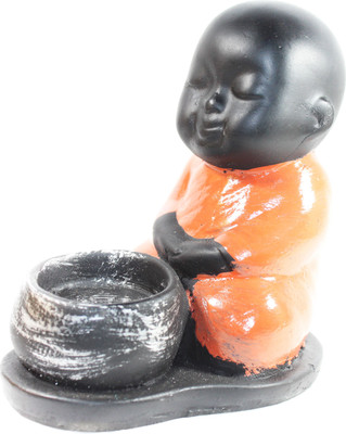 

Gaba Trend Meditating Baby Buddha Statue Decorative Showpiece - 10 cm(Polyresin, Orange, Black)
