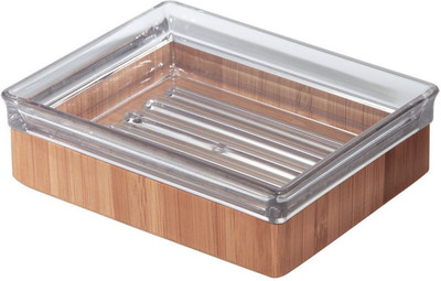 

InterDesign Formbu Soap Dish Bamboo Bath Collection, Natural Bamboo and Clear(Bamboo, Claer)
