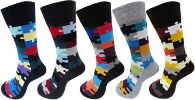 RC. ROYAL CLASS Men Geometric Print Mid-Calf/Crew(Pack of 5)