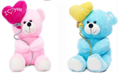 

Samayra Toys Combo of Smal Two Cute Teddy bear with Pink & Blue with I love you heart - 25 cm(Multicolor)