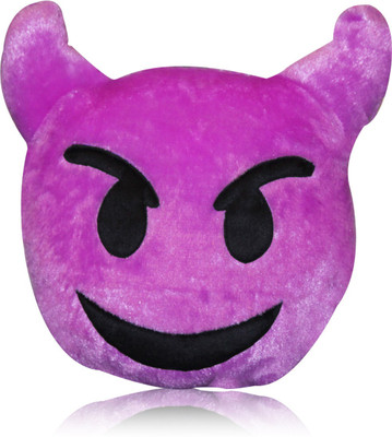 Akshat EMOJI SMILEY EMOTICON ROUND CUSHION STUFFED PILLOW PLUSH, PURPLE, 32CM WITH 2 HORN - 12 inch(Purple, Black), Black;purple