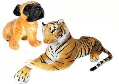 

ATTRACTIVE Beautiful soft touch Tiger & Pug Combo (pack of 2) - 26 cm - 30 cm(Multicolor)