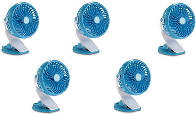 

ROQ Sets of 5 Mini Portable Clip Rechargable 360 Degree Rotatable USB Fan(Blue)