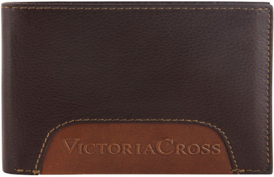 VICTORIA CROSS Men Brown Genuine Leather Wallet(8 Card Slots), 2 tone brown