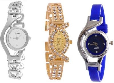 lavishable GLORY Silver Chain Aks Golden And blue Stylish Combo Watches For Woman And Girls Watch - For Girls Watch - For Women Watch  - For Women   Watches  (Lavishable)