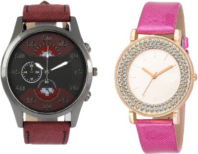 SOOMS ARTIFICIAL CHRONOGRAPH DIAL MAROON JEANS STRAP MEN WATCH WITH DIAMOND STUDDED AND GLAMOROUS DIVA LADIES PARTY WEAR Watch  - For Couple   Watches  (Sooms)