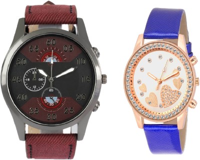 SOOMS ARTIFICIAL CHRONOGRAPH DIAL MAROON STRAP MEN WATCH WITH QUEEN OF HEARTSSOOMS SL-0068 SUPER BEAUTIFUL LADIES DIAMOND STUDDED PARTY WEAR Watch  - For Couple   Watches  (Sooms)