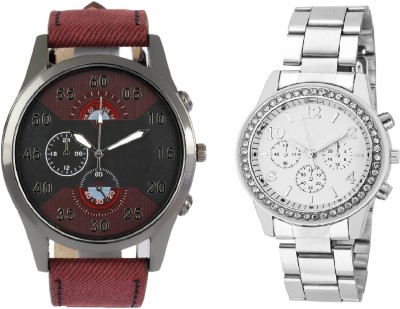 SOOMS AARTIFICIAL CHRONOGRAPH DIAL MAROON JEANS STRAP MEN WATCH WITH Rhinestone Studded Analog WHITE Dial GENEVA SERIES DIAMOND STUDDED PARTY WEAR Watch  - For Couple   Watches  (Sooms)