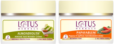 

lotus herbals Almond Youth Anti-Wrinkle Cream 50G and Papayablem papaya-N-saffron Anti-Blemish CrÃ¨me 50 g(Set of 2)