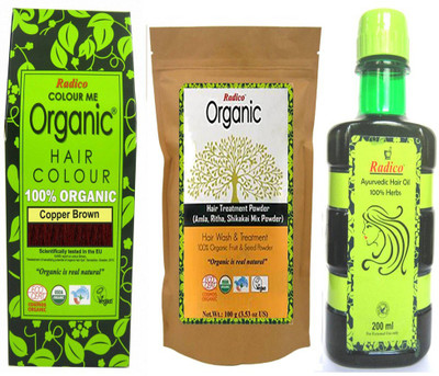 

Radico 100% Organic Copper Brown With Hair Treatment & Ayurvedic Hair Oil(Set of 3)