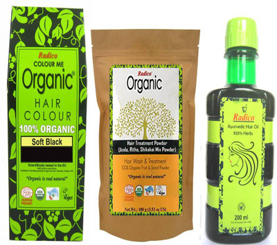 

Radico 100% Organic Soft Black With Hair Treatment & Ayurvedic Hair Oil(Set of 3)