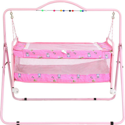 

Furncoms 1004 Hanging Baby Cradle Bed with Mosquito Net Jhula Thottil, Pink(Pink)