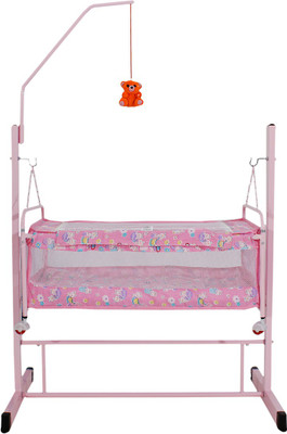 

Furncoms 1019 Hanging Baby Cradle Bed with Mosquito Net Jhula Thottil, Pink(Pink)