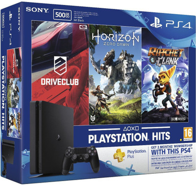 Sony PlayStation 4 (PS4) Slim 500 GB with Horizon Zero Dawn, Drive Club and Ratchet & Clank(Jet Black)