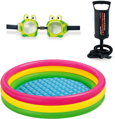 

Intex ® Original Inflatable 5ft Water Tub Kids SwimmingPool With Kids Frog Goggles & Hand Pump Inflatable Pool(Multicolor)