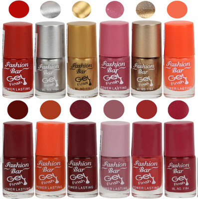 

Fashion Bar Neon Red,Silver,Golden,Pink,Copper,Neon Orange,Maroon,Orange,Shimmer Maroon,Light Purple,Pink,Shimmer Red Nail polish Neon Red,Silver,Golden,Pink,Copper,Neon Orange,Maroon,Orange,Shimmer Maroon,Light Purple,Pink,Shimmer Red(Pack of 12)