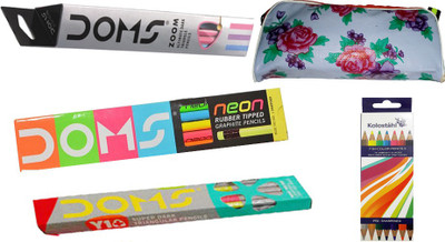 

DOMS NEON RUBBER TIPPED PENCIL + ZOOM PENCIL + Y1 PLUS PENCIL + POUCH + 7 BICOLOUR PENCIL Pencil(Set of 5, Multicolor)