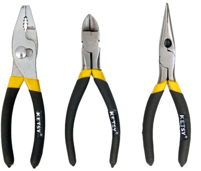 

KETSY Set OF 3 (Slip Joint Plier Basic 6 Inch , Long Nose Plier 6 Inch and Diagonal Plier) Hand Tool Kit(3 Tools), Black