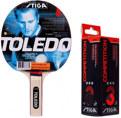 

Stiga Combo of Two , One 'Toledo' Table Tennis Racquet and One 'Competition' Ping Pong Ball box- Multicolor Table Tennis Racquet(G4, 80 g)