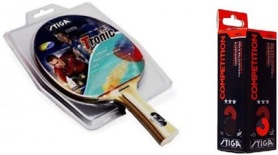 

Stiga Combo of Two , One 'Tronic' Table Tennis Racquet and One 'Competition' Ping Pong Ball box- Multicolor Table Tennis Racquet(80 g)