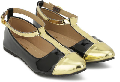 

Gnist Gnist Black-Gold Ankle Strap Ballerina For Women(Black, Gold