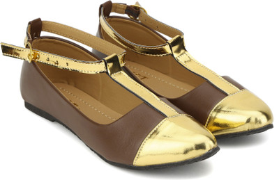 

Gnist Gnist Brown-Gold Ankle Strap Ballerina For Women(Brown, Gold