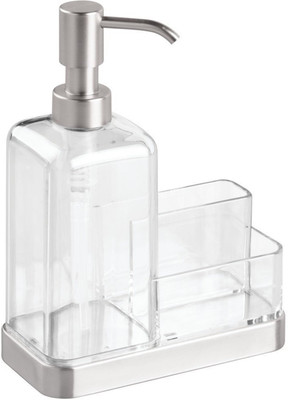 

InterDesign Forma Kitchen Countertop Soap Dispenser Pump, Sponge, Scrubby Organizer - Clear/Brushed Stainless Sink Sponge Holder(Plastic)