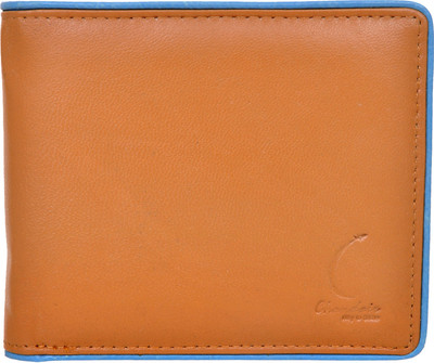 

Chandair Men Brown Genuine Leather Wallet(5 Card Slots), Tan with light blue piping