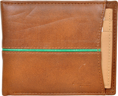 

Chandair Men Brown Genuine Leather Wallet(6 Card Slots), Brown with green piping