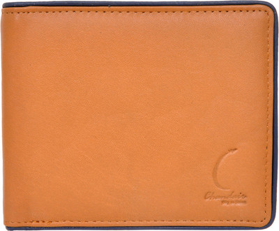 

Chandair Men Brown Genuine Leather Wallet(5 Card Slots), Tan with blue piping
