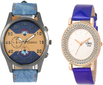COSMIC ARTIFICIAL CHRONOGRAPH DIAL BLUE STRAP MEN WATCH WITH DIAMOND STUDDED AND GLAMOROUS DIVA PARTY WEAR Watch  - For Couple   Watches  (COSMIC)