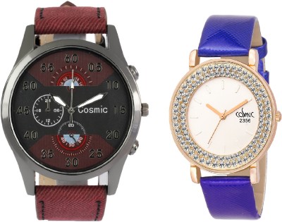 COSMIC ARTIFICIAL CHRONOGRAPH DIAL MAROON JEANS STRAP MEN WATCH WITH DIAMOND STUDDED AND GLAMOROUS DIVA PARTY WEAR Watch  - For Couple   Watches  (COSMIC)