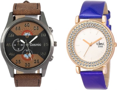 COSMIC ARTIFICIAL CHRONOGRAPH DIAL DARK BROWN STRAP MEN WATCH WITH DIAMOND STUDDED AND GLAMOROUS DIVA PARTY WEAR Watch  - For Couple   Watches  (COSMIC)