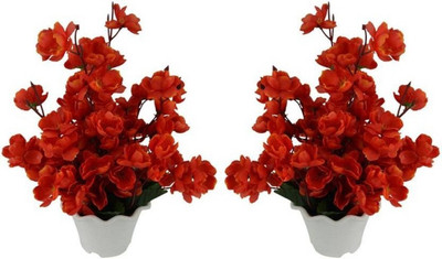 

paradise para-red2flwpot-876 Red Assorted Artificial Flower with Pot(12 inch, Pack of 2)